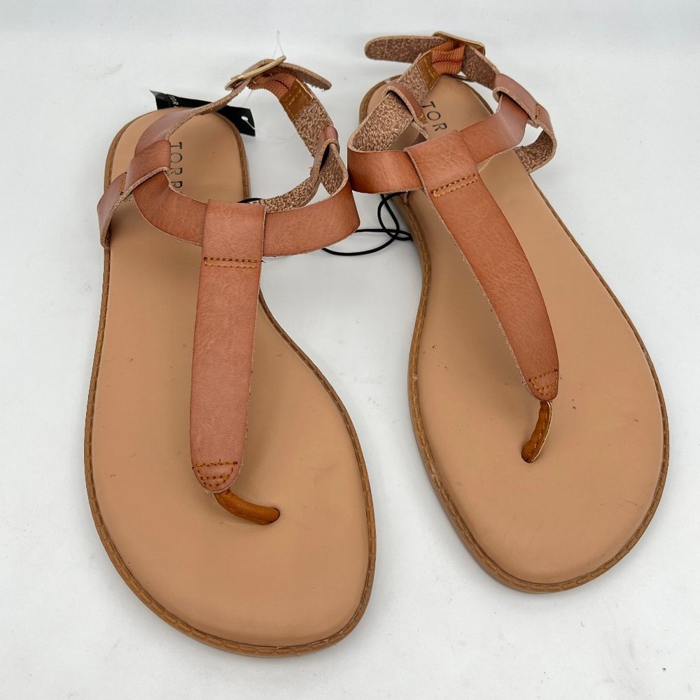 Torrid Tan Leather T-Strap Toe Post Sandals